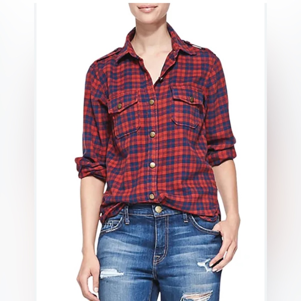 Current/Elliot The Perfect Button Up Shirt Freight Plaid Red Blue Flannel 0 / XS